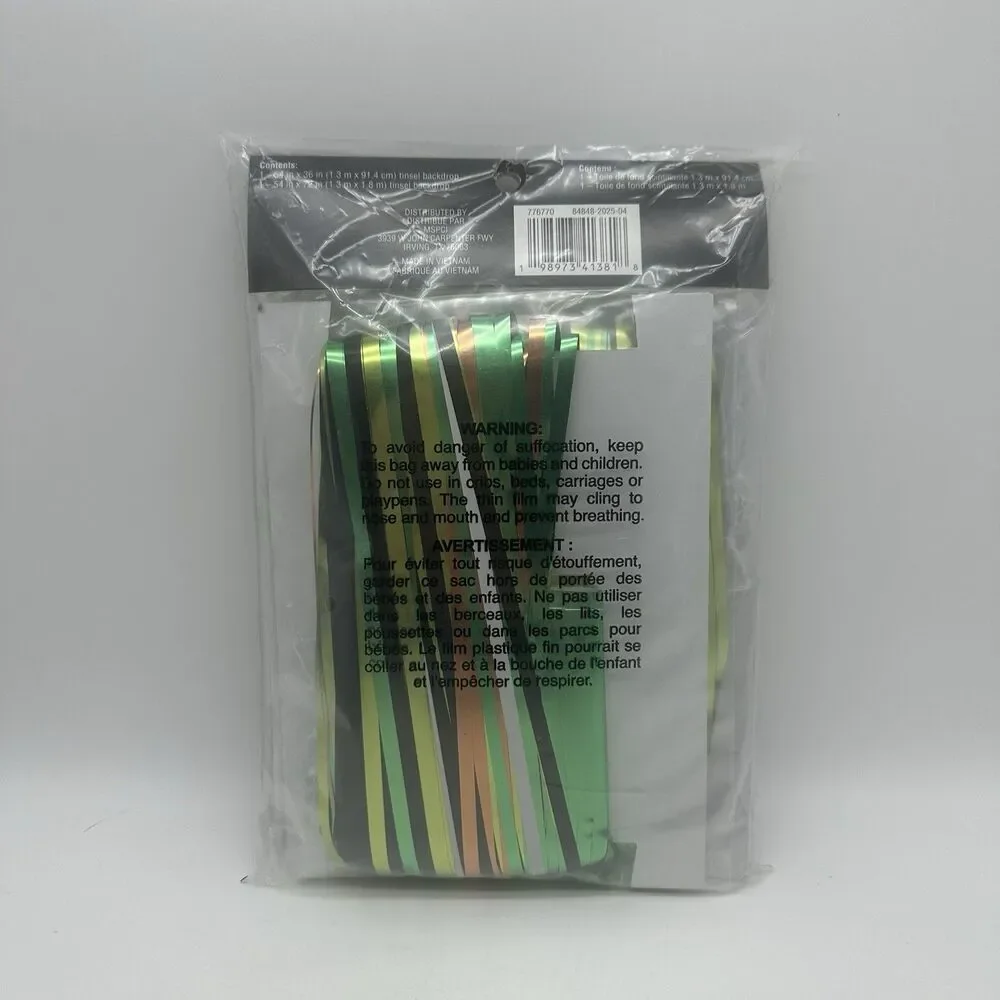 Celebrate It Halloween Tinsel Backdrop 2 Pc Metallic Fringe Orange Green Black